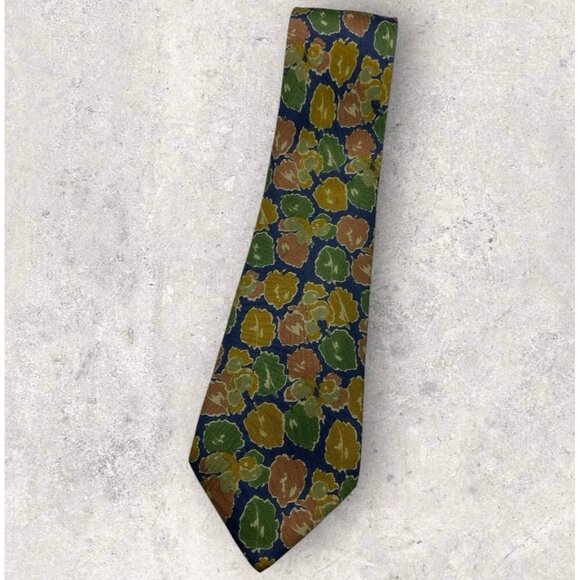 FENDI Silk Tie ITALY Blue Green Orange Leaf W:3.7" EUC - Picture 1 of 6